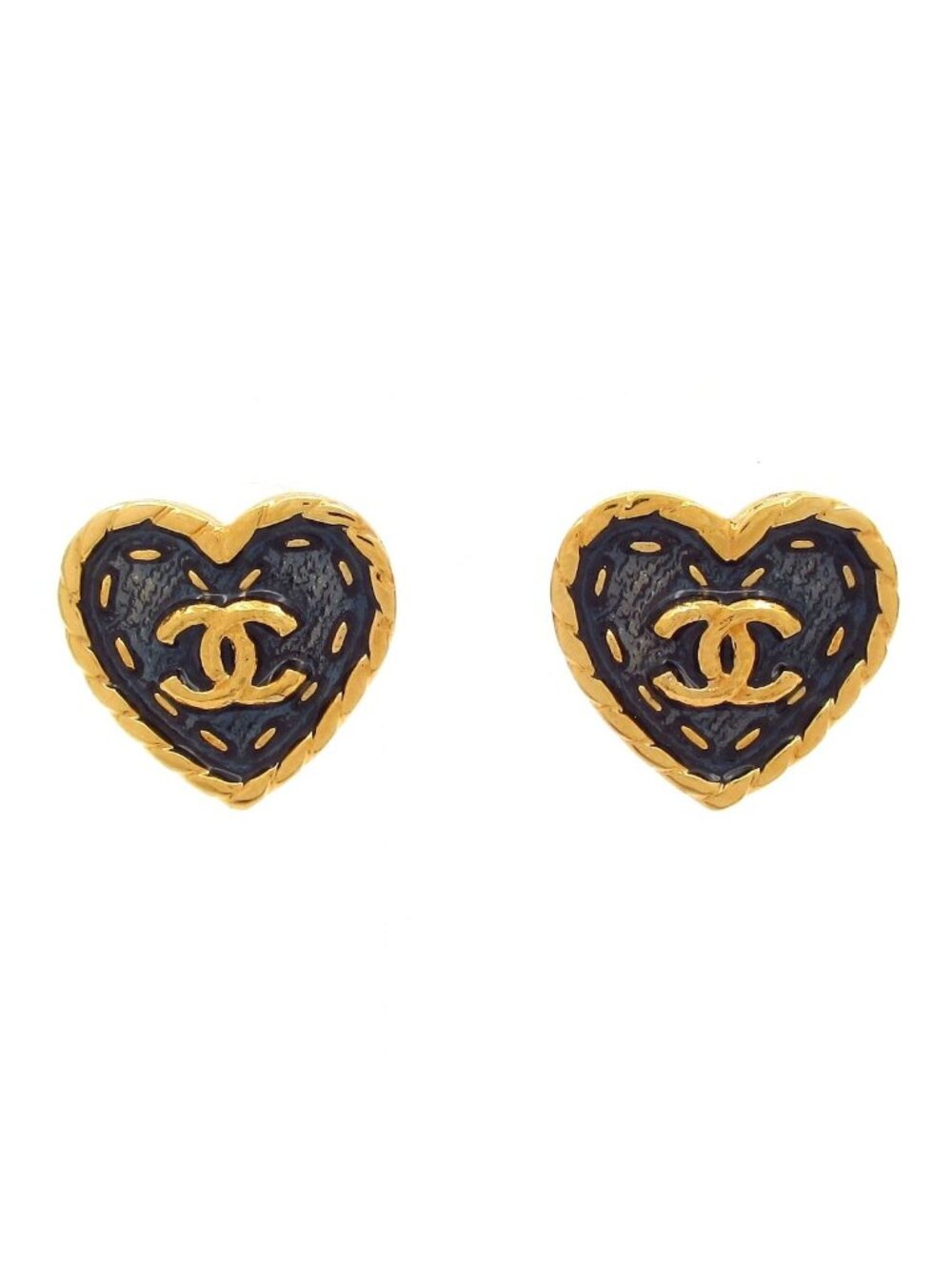 Chanel Earrings CC Logo Navy Gold